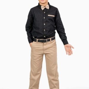 Upgrade Your Little Man's Wardrobe with our Stylish 2pc Boys Set: Long Sleeved Shirt, Bowtie, Trouser with Belt