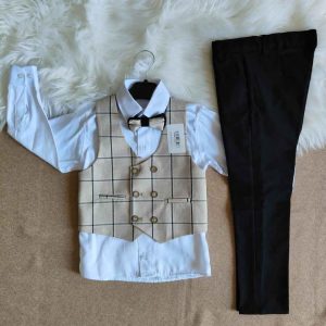 3PC Suit Checked – Beige