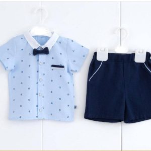 2 Pc Blue Dotted shirt &  Navy Blue short