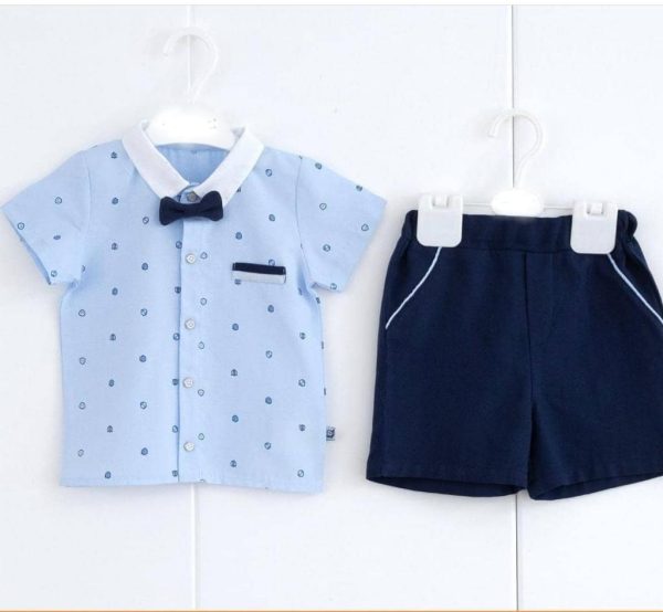 2 Pc Blue Dotted shirt &  Navy Blue short