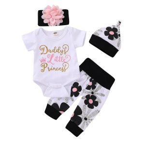 Girls cloth set(body suit.truouser,hat &head band-daddy little princess)
