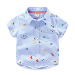 Blue Short-Sleeved Toy Print Summer Shorts for Kids: CK61