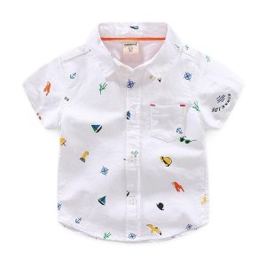 Adorable CK62 White Short-Sleeved T-Shirt with Playful Toy Print